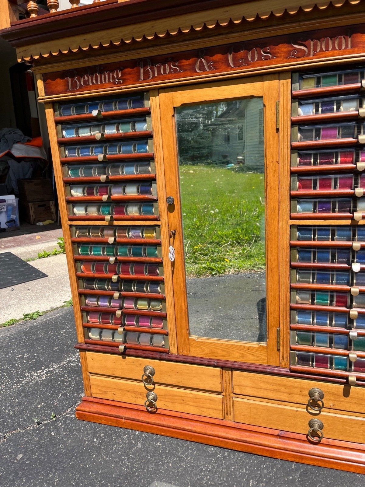 Original Antique 1900s Belding Silk Spool Country Store Advertising Cabinet