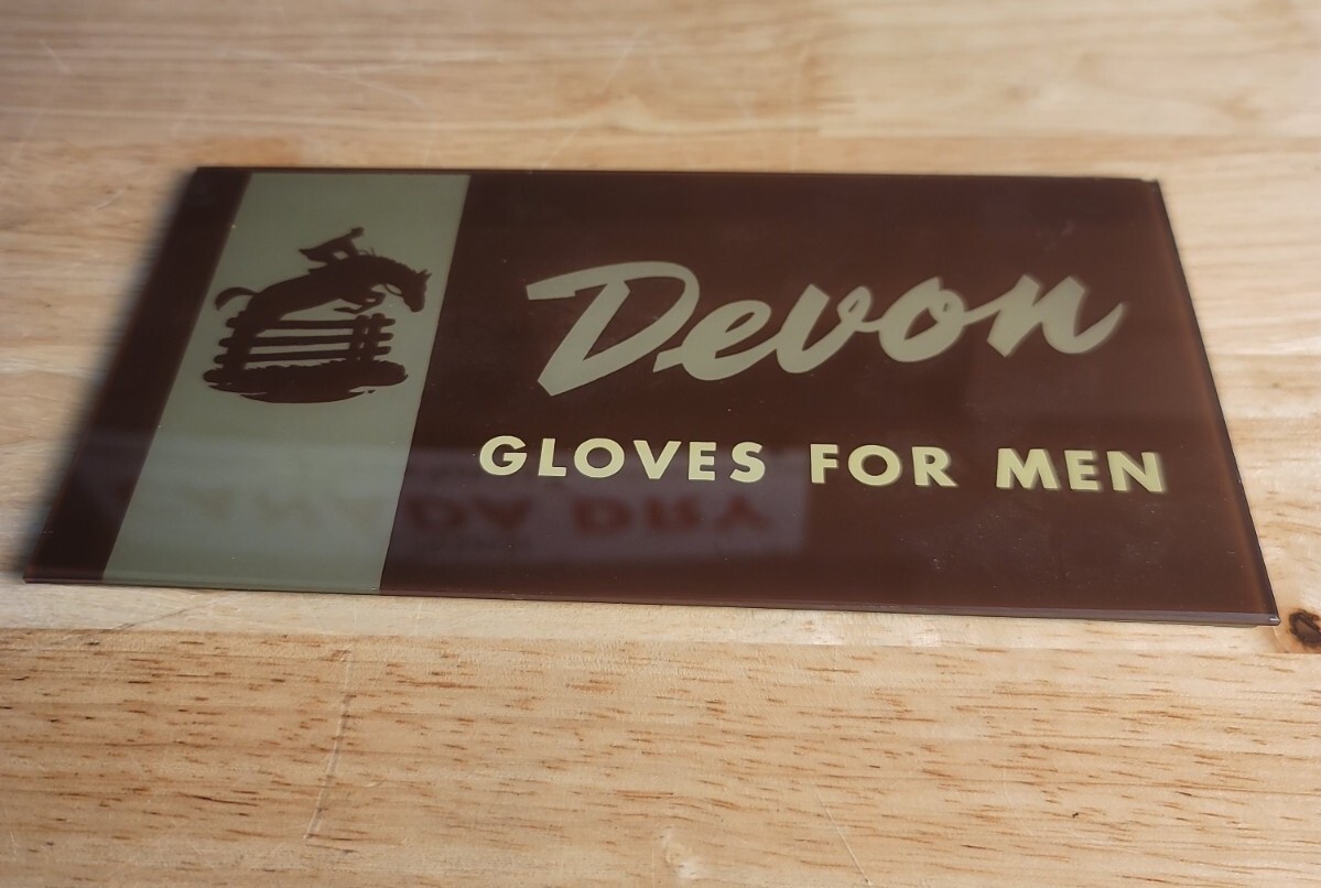 VINTAGE DEVON GLOVES FOR MEN ADVERTISEMENT GLASS SIGN