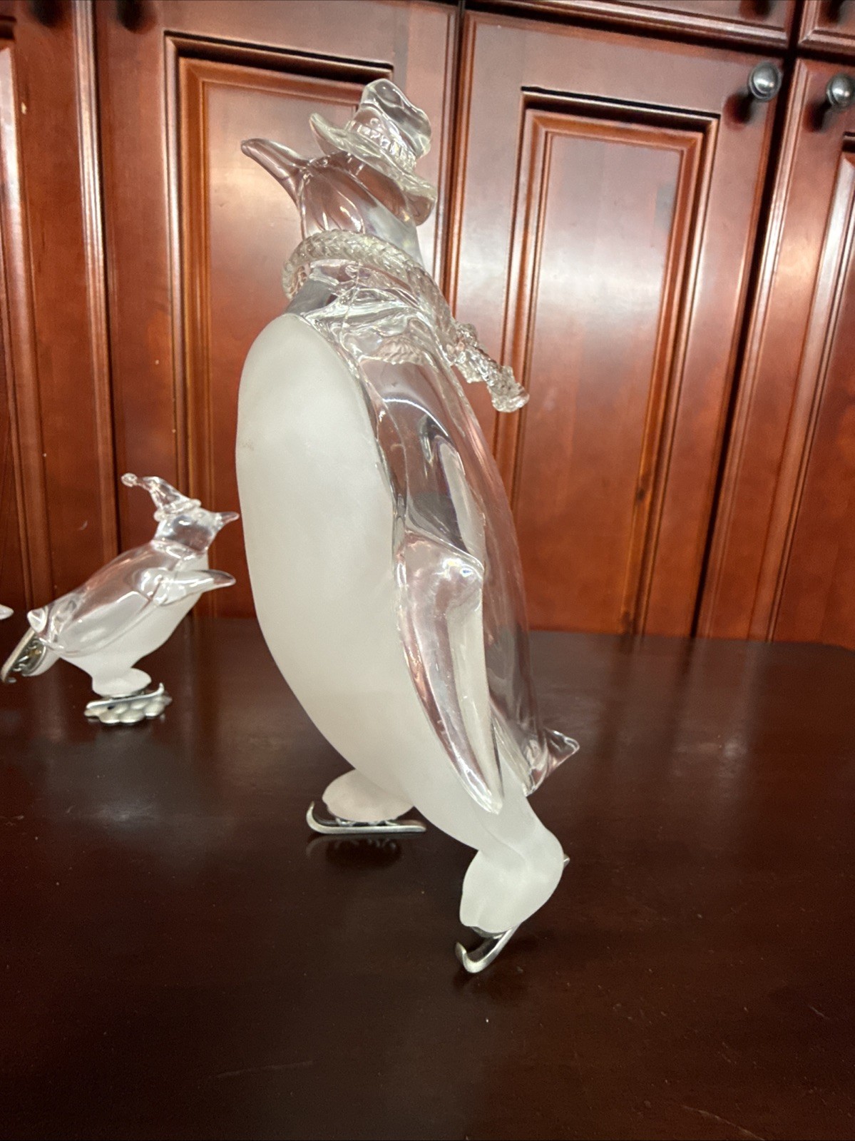 Lot Of 3 Lucite Penguin On Ice Skates MCM Clear & Frosted Movie Prop- Vintage