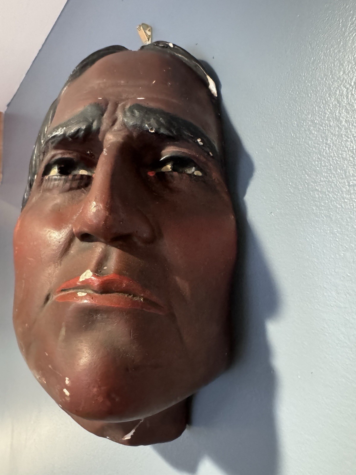 Antique c1900 Native American Indian Bust Cigar Shop Wall Display Chalkware