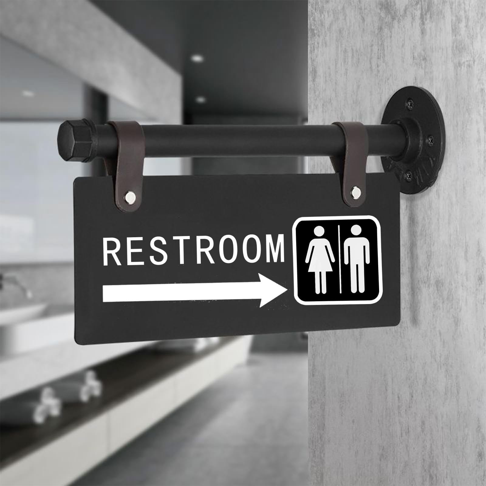 Double Sided Metal Restroom Sign for Business，11″ x 6″，Unisex Bathroom Sign with