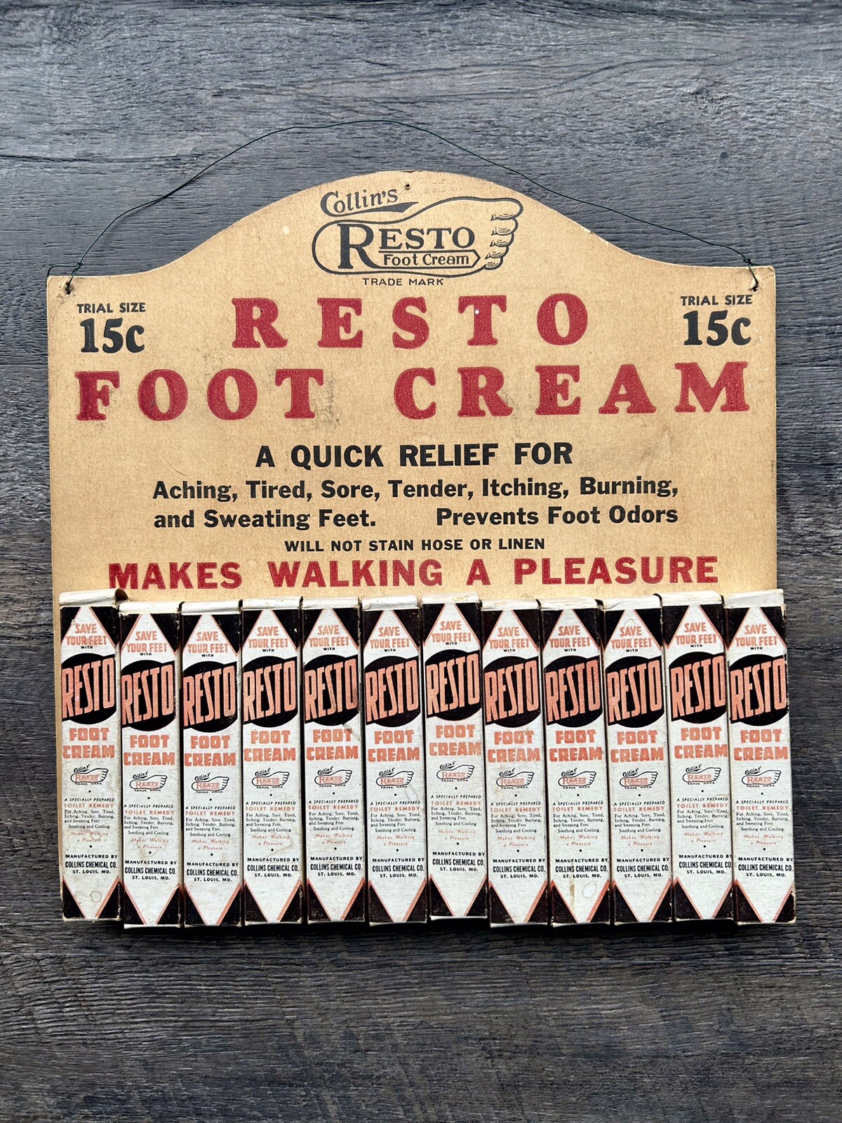 Vtg Resto Foot Cream Empty Packs On Display Point Of Sale Board Advertising Sign