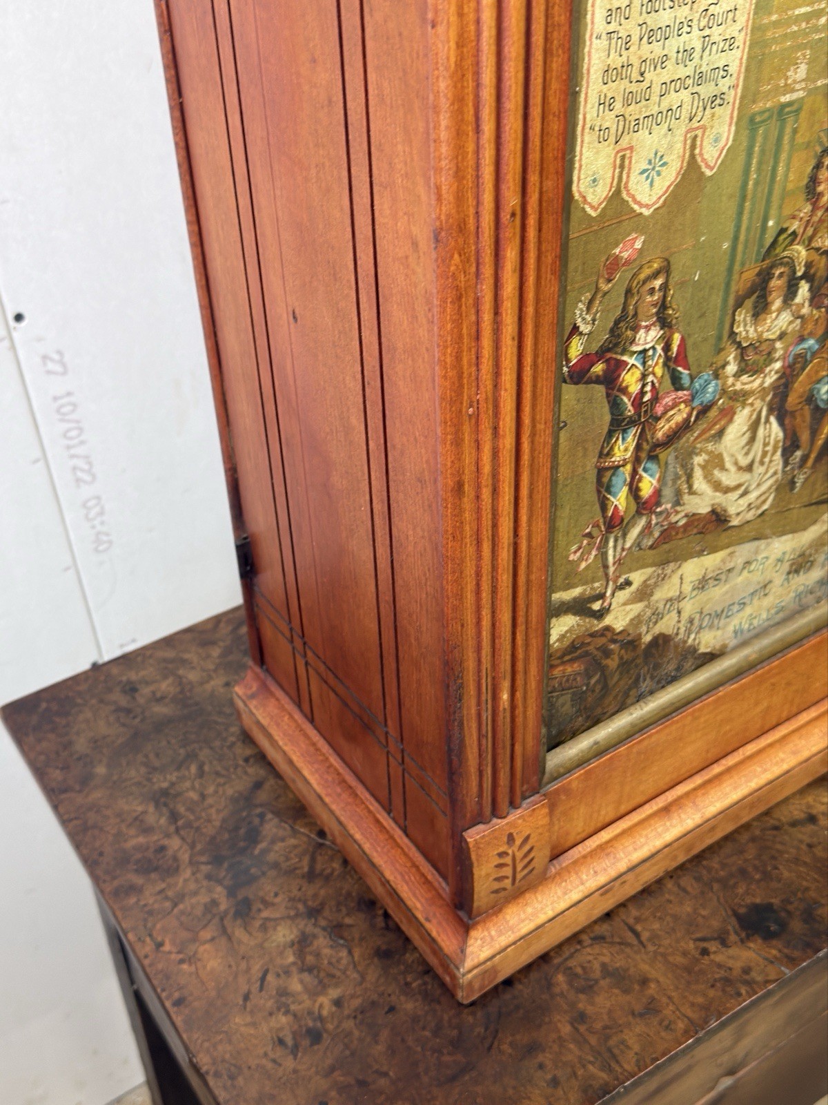 Diamond Dyes Display Cabinet – Antique Tin Litho country Store rare jester