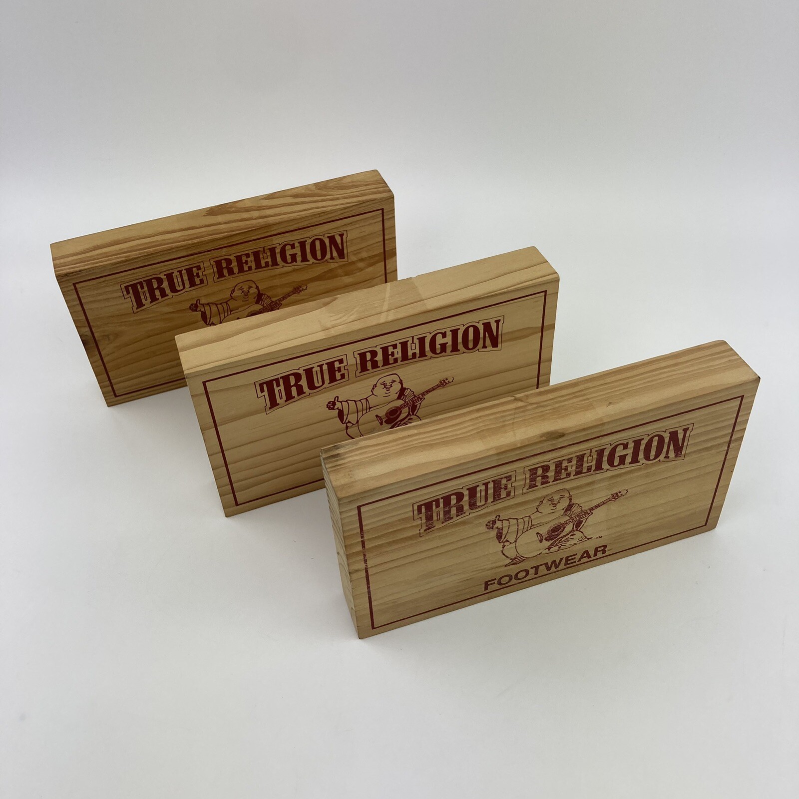 RARE True Religion Footwear Wooden Store Display Signage Plaques 7.5”x4” Lot