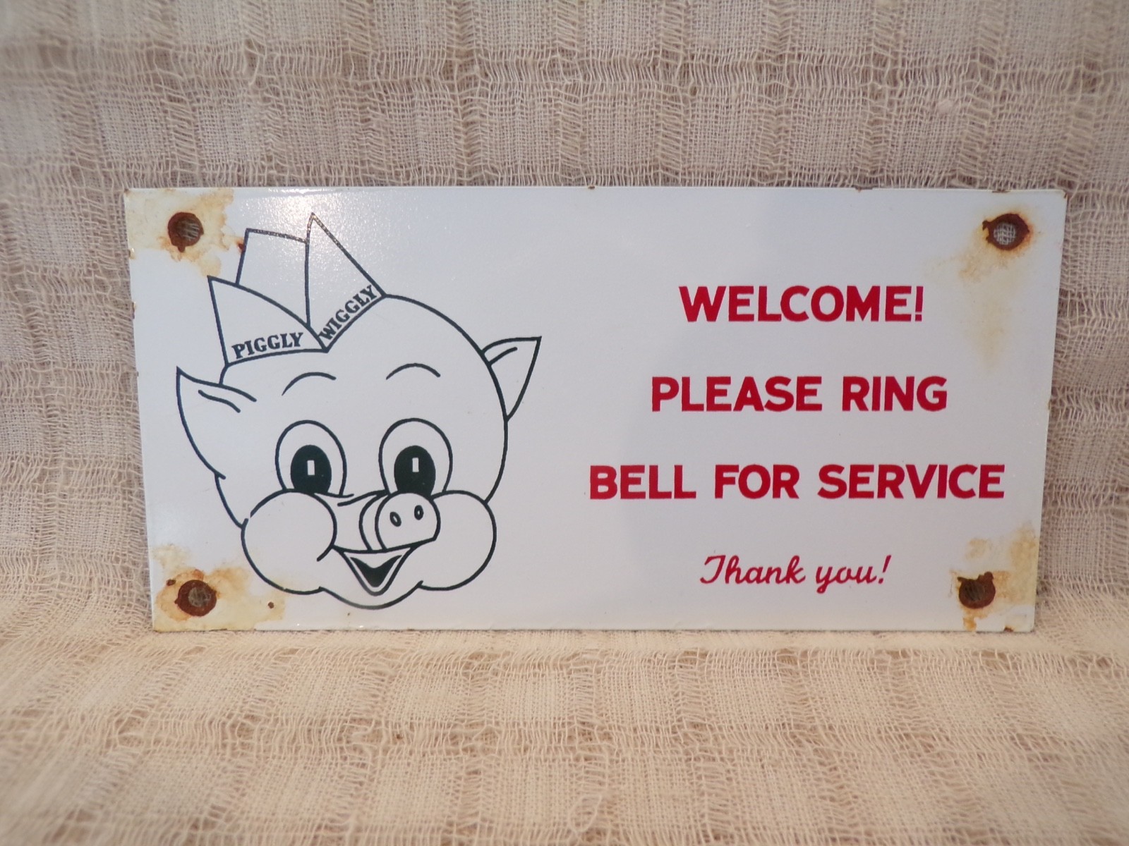 Old Piggly Wiggly Grocery Store RING BELL FOR SERVICE 5 1/8″ Advertising Sign