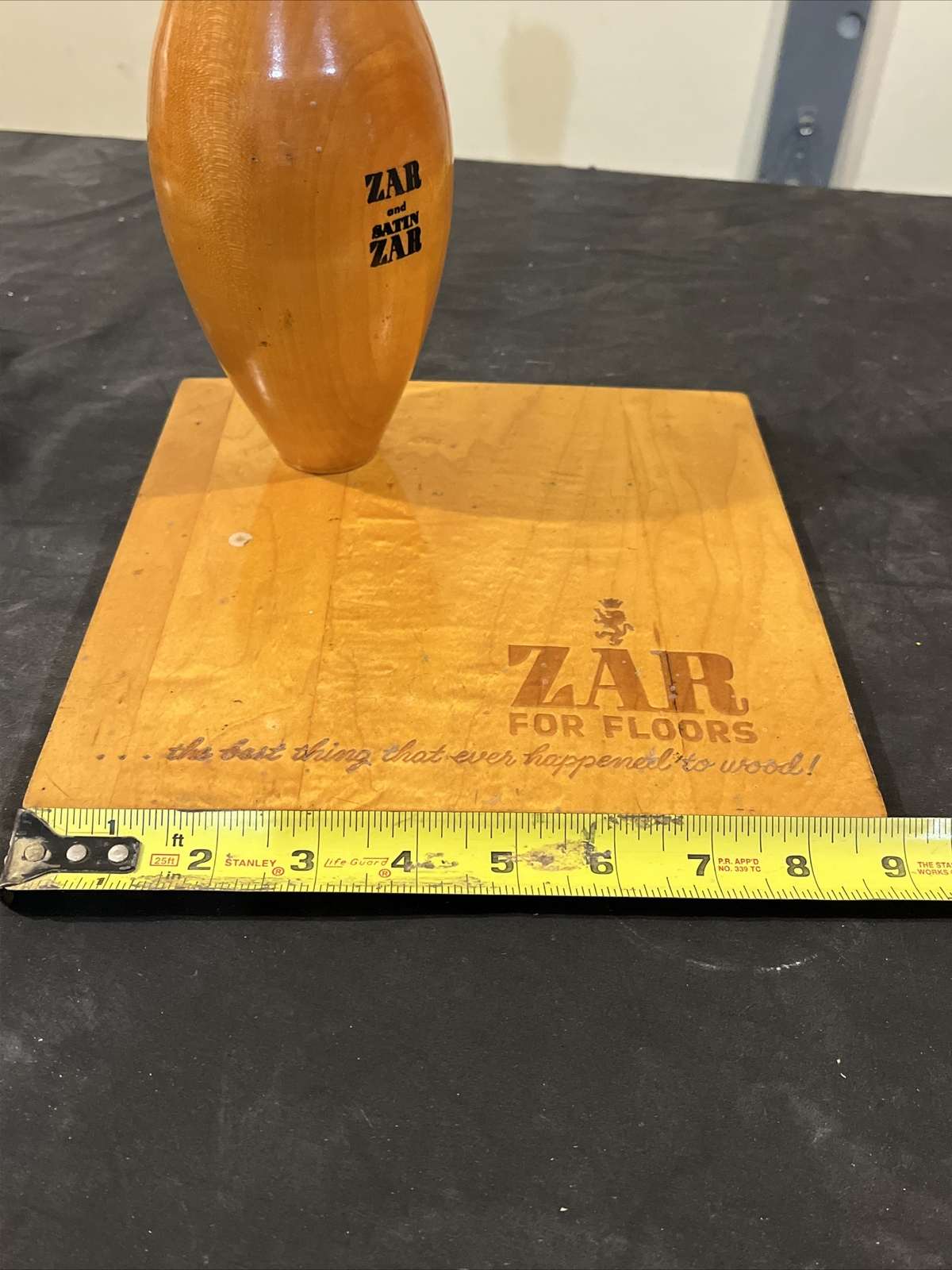 Vintage ZAR Wood Floor Finish Store Counter DISPLAY w/ Bowling Pin Imperial