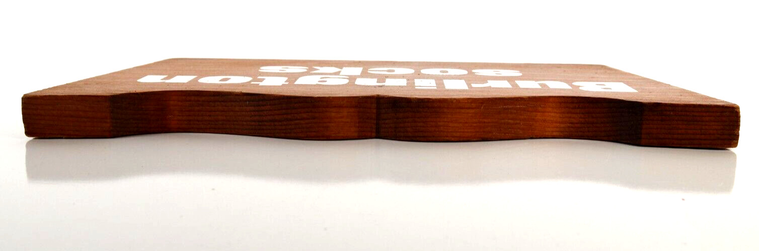 Burlington Socks Store Wood Counter Sign Vintage – Missing Pole, 12″ Wide