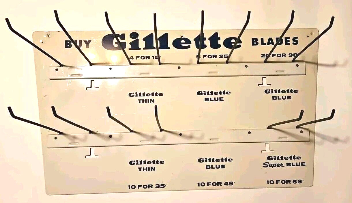 Vtg Collectible Razor Blades 2-Sided Metal Store Sign Display Rack Advertising