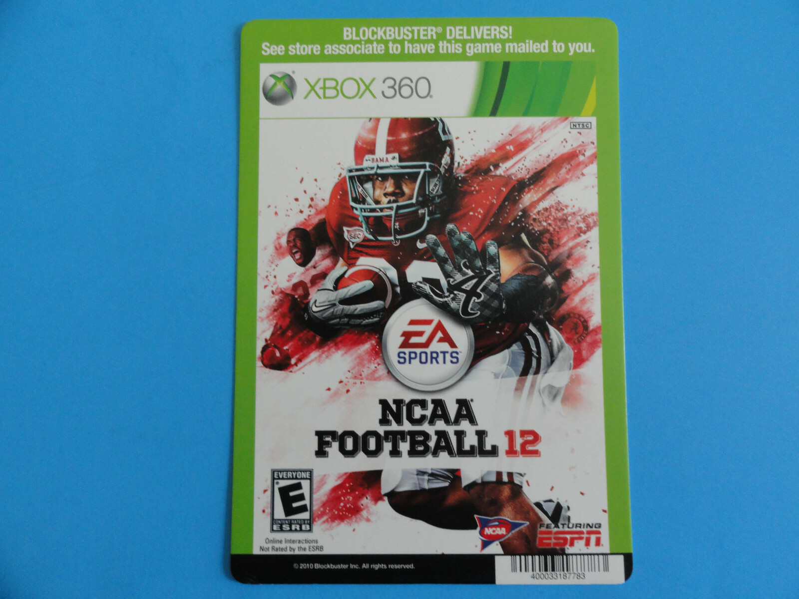 XBOX 360 NCAA FOOTBALL 12 BLOCKBUSTER VIDEO BACKER CARD 5″X8″ – NO GAME