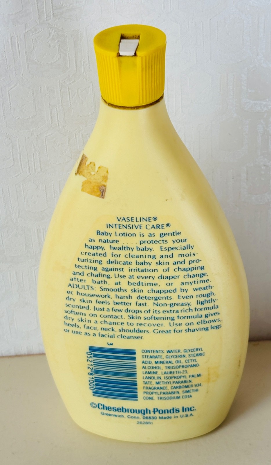 NOS VTG VASELINE INTENSIVE CARE BABY LOTION 16OZ MOVIE TV PROP YELLOW BOTTLE