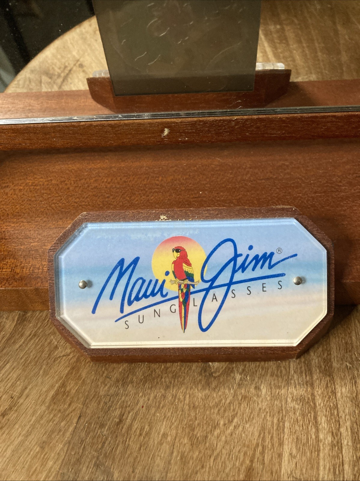 PREOWNED – MAUI JIM SUNGLASSES STORE DISPLAY, WOOD MIRROR, DARK BROWN, Great Con