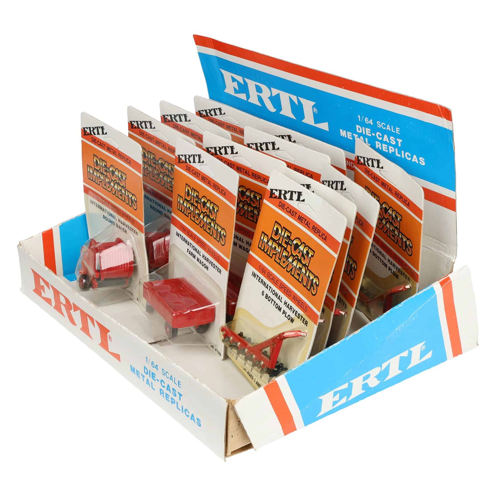 1970’s/1980’s ERTL Store Advertising Display Box with 12 IH Farm Toy Implements
