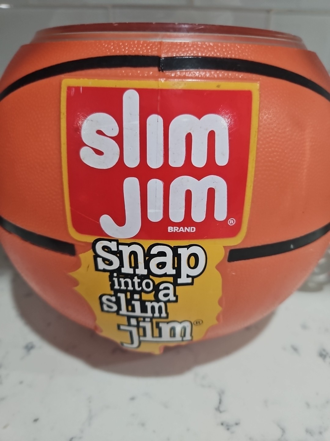 SLIM JIM LARGE PLASTIC BASKETBALL STORE DISPLAY CUP / MUG / BOWL 11″ x 9″ x 8″