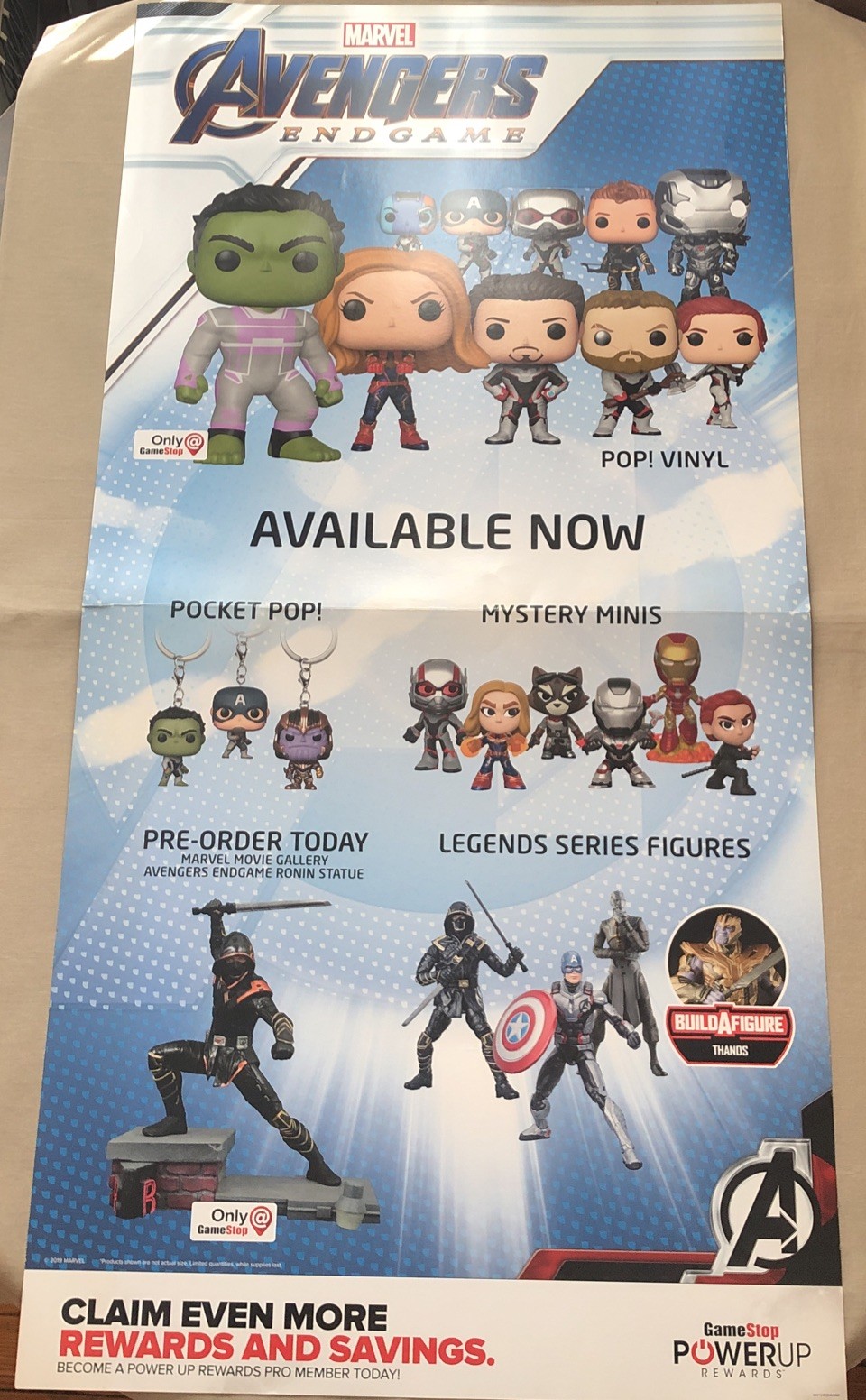 MARVEL AVENGERS ENDGAME GAMESTOP Store Display Sign Signage Funko Pop Vinyl Figs