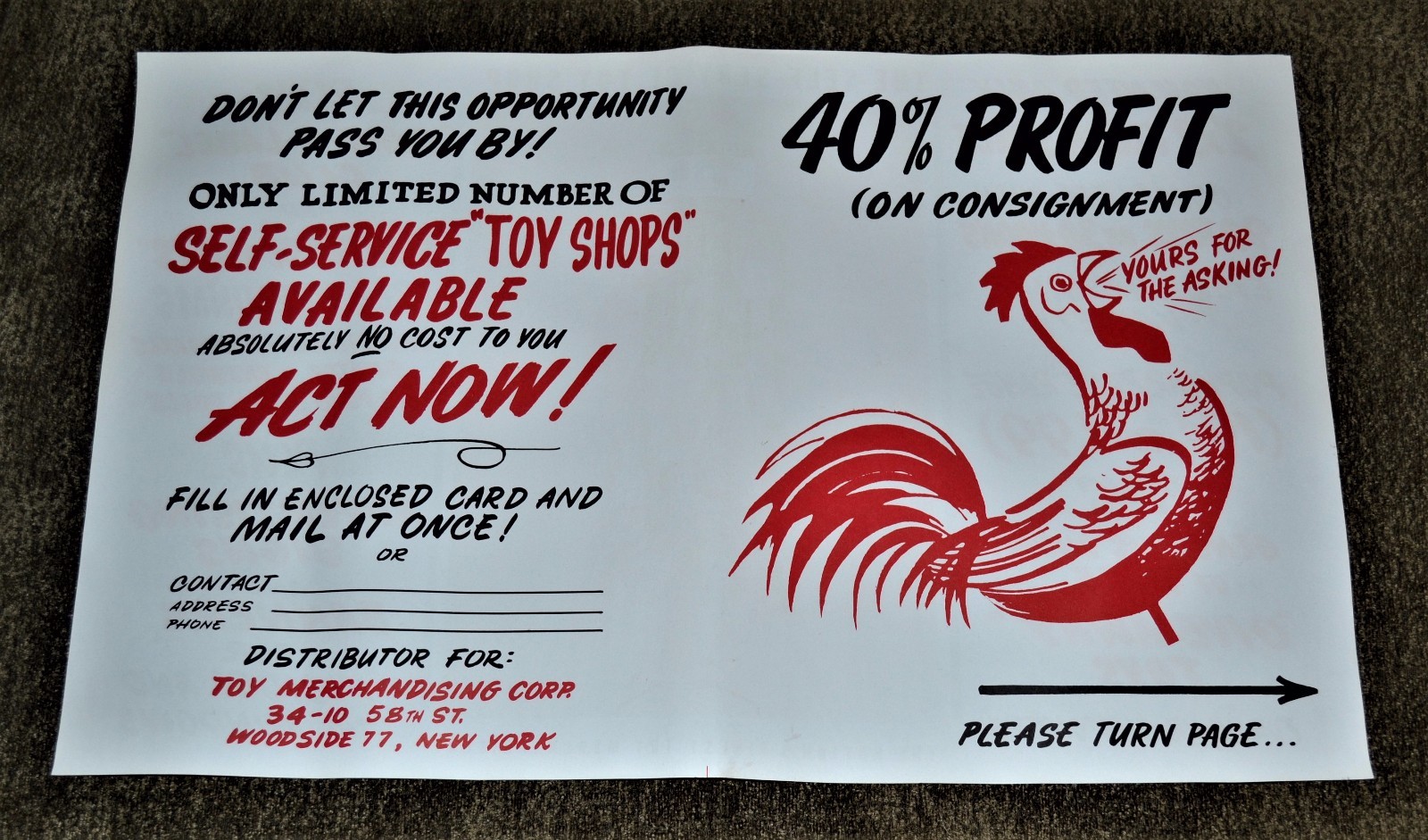VTG 1964 Advertising Self Service Toy Shop Poster Flier Display Never Folded x2