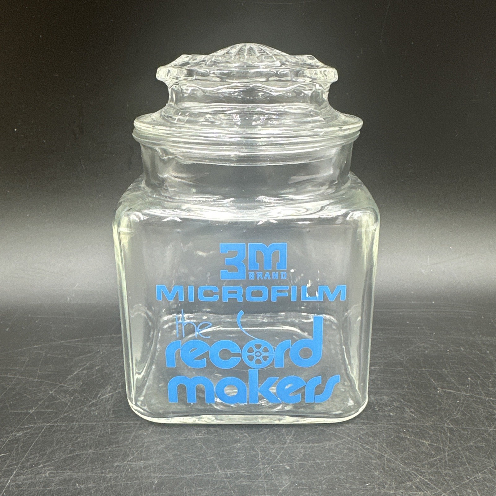 Vintage Glass Jar With Advertisement “3M Brand Microfilm” Nice Graphics