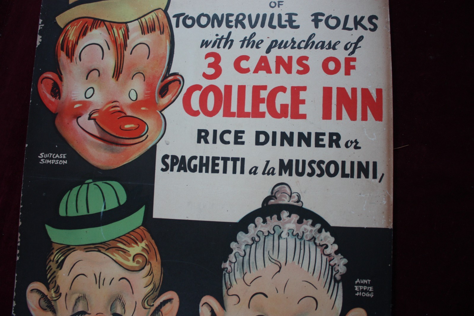 * ANTIQUE TOONERVILLE FOLKS ADVERTISING POSTER SIGN 1920’S LITHO EISON-FREEMAN *