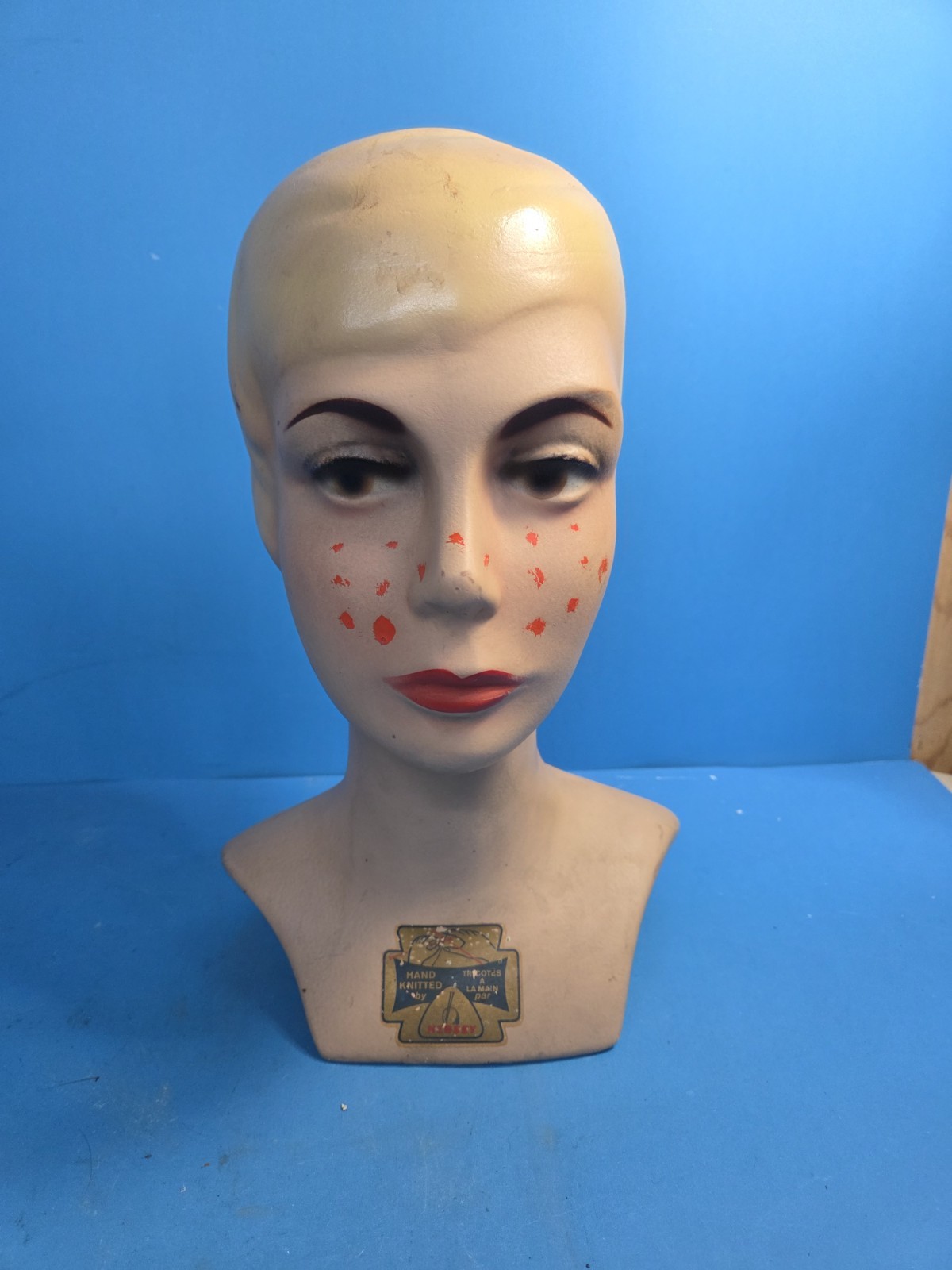 Rare Vintage 1950s Hersey Knitting Store Display Mannequin Bust Canadian Wool