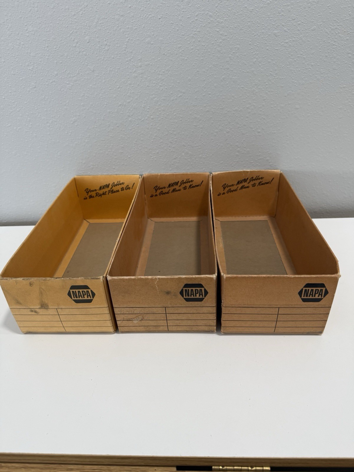 3 VINTAGE NAPA AUTOMOTIVE SMALL PARTS CARDBOARD STORAGE STORE DISPLAY BIN