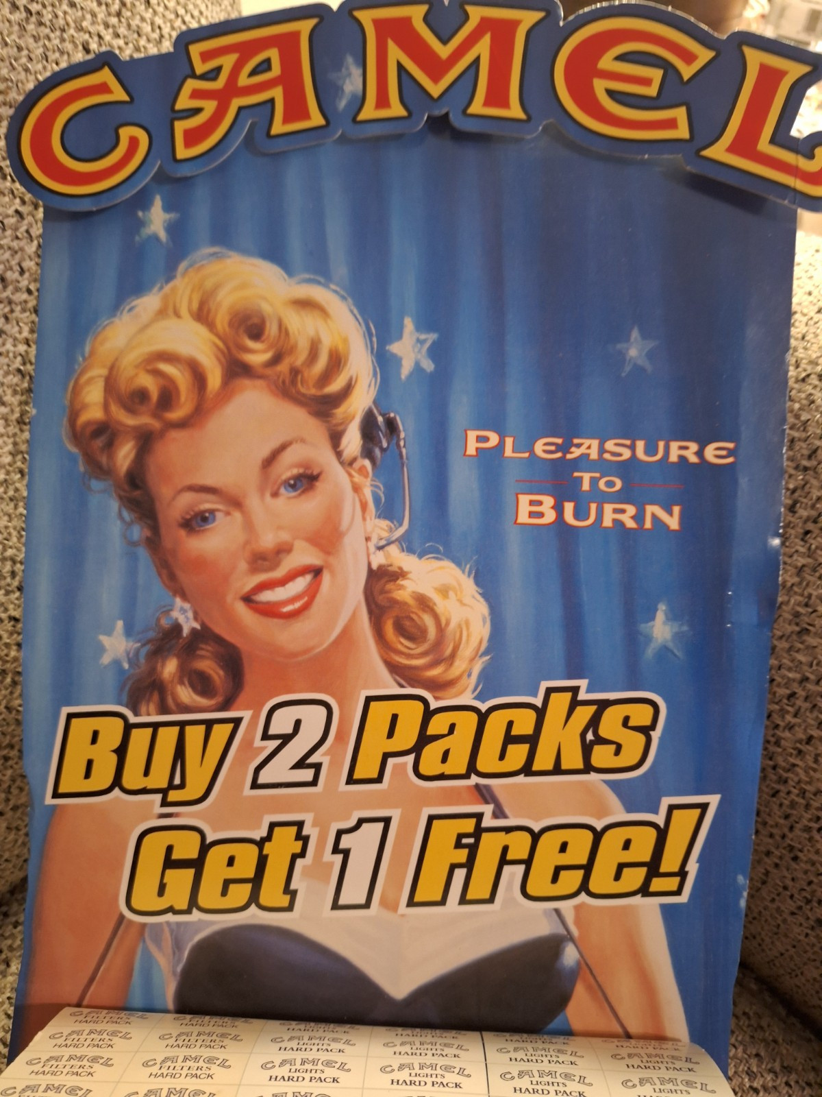 Vintage CAMEL Cigarettes Carton Store Display Advertising Standee 15.5″H x 11″W