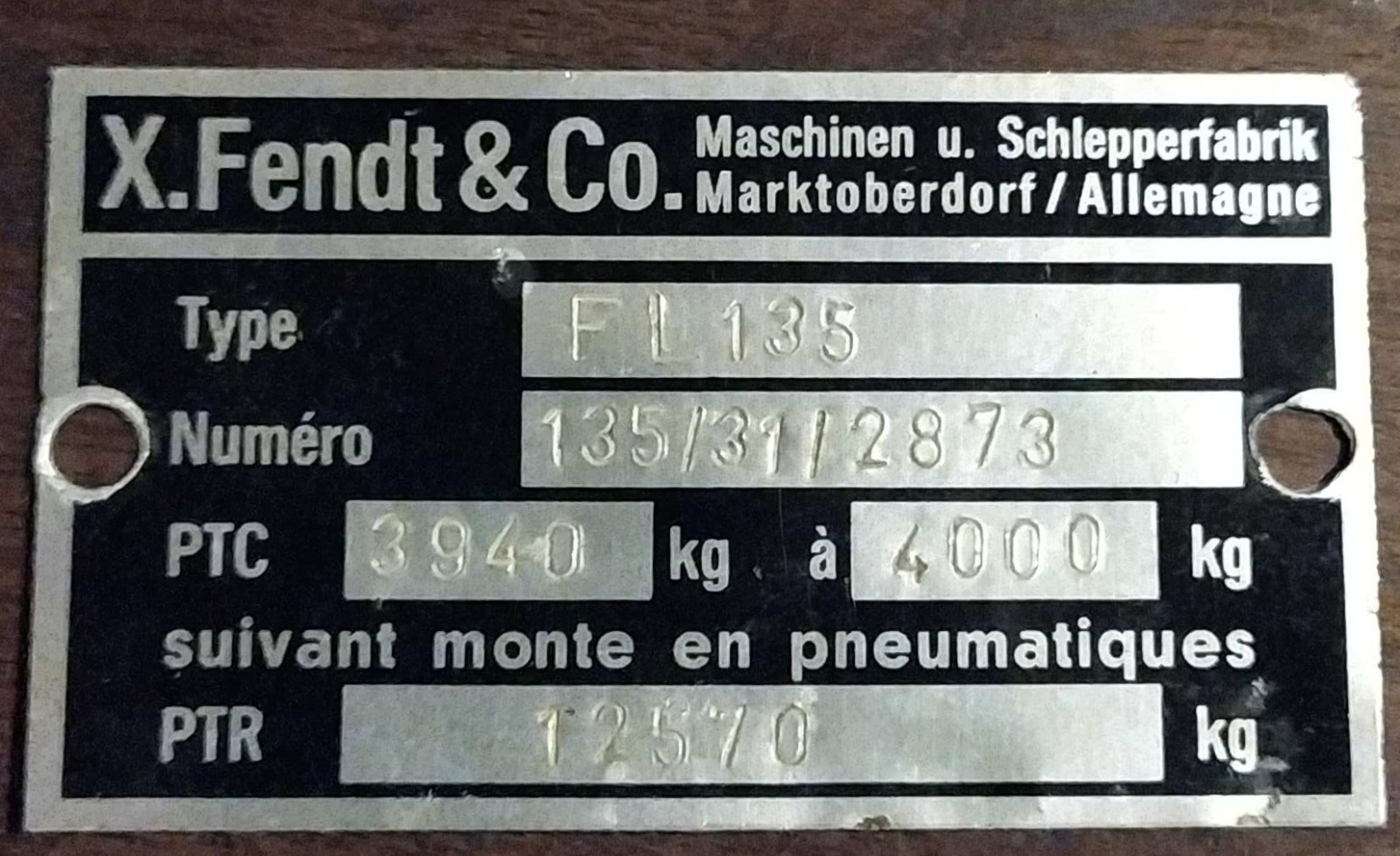 RARE *** FENDT Farmer 102 S Type FL135 Old Original Manufacturer Plate ****