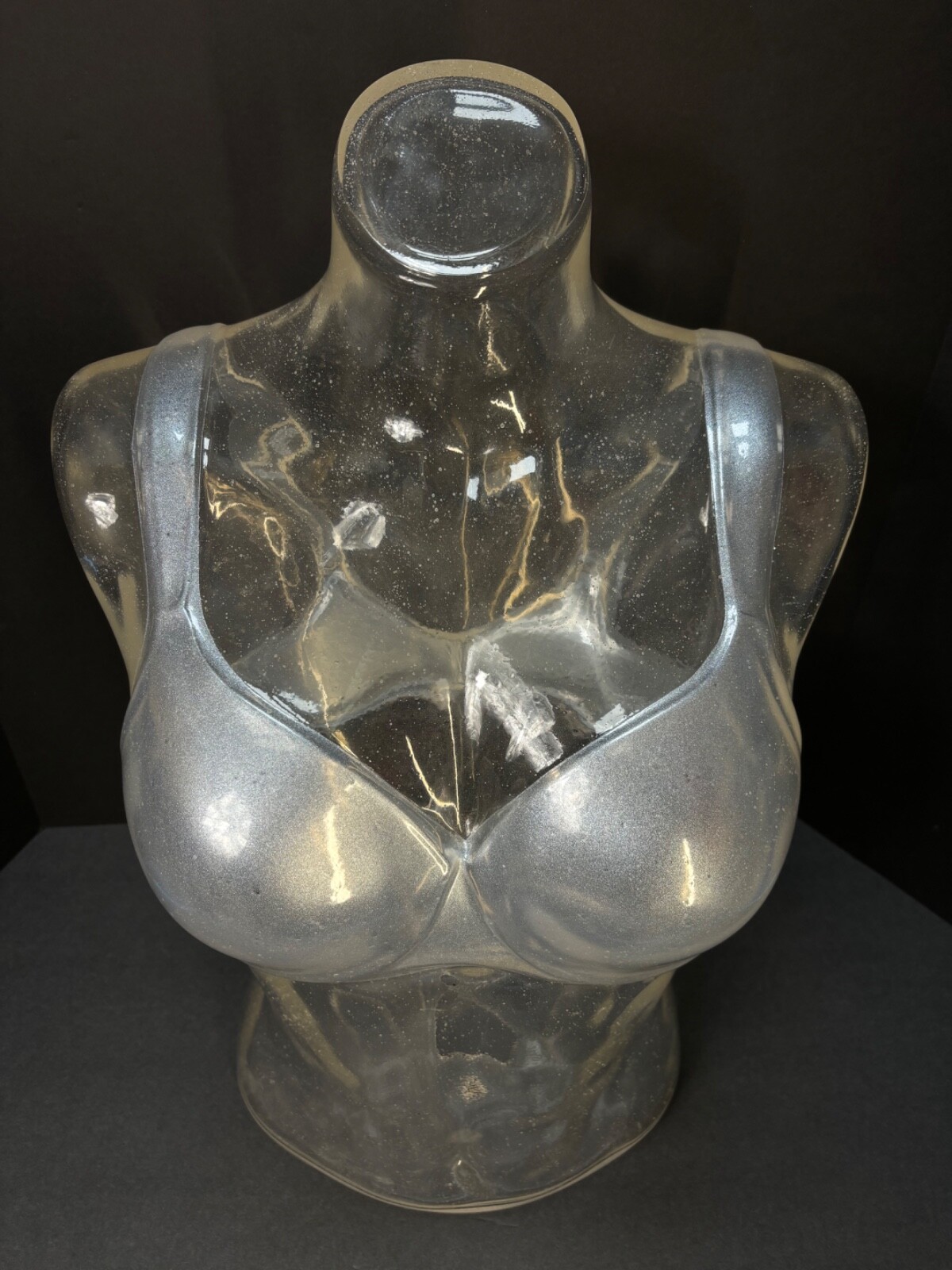 Vintage Acrylic Silver Flake Confetti Bra Display Mannequin