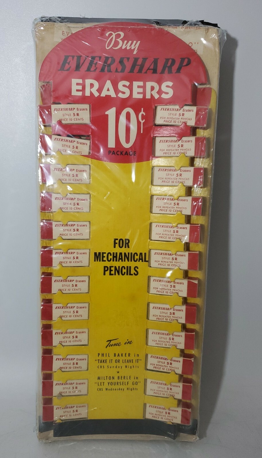 Vintage Eversharp Erasers New Old Stock Store Display 5.5″ X 13″ RARE
