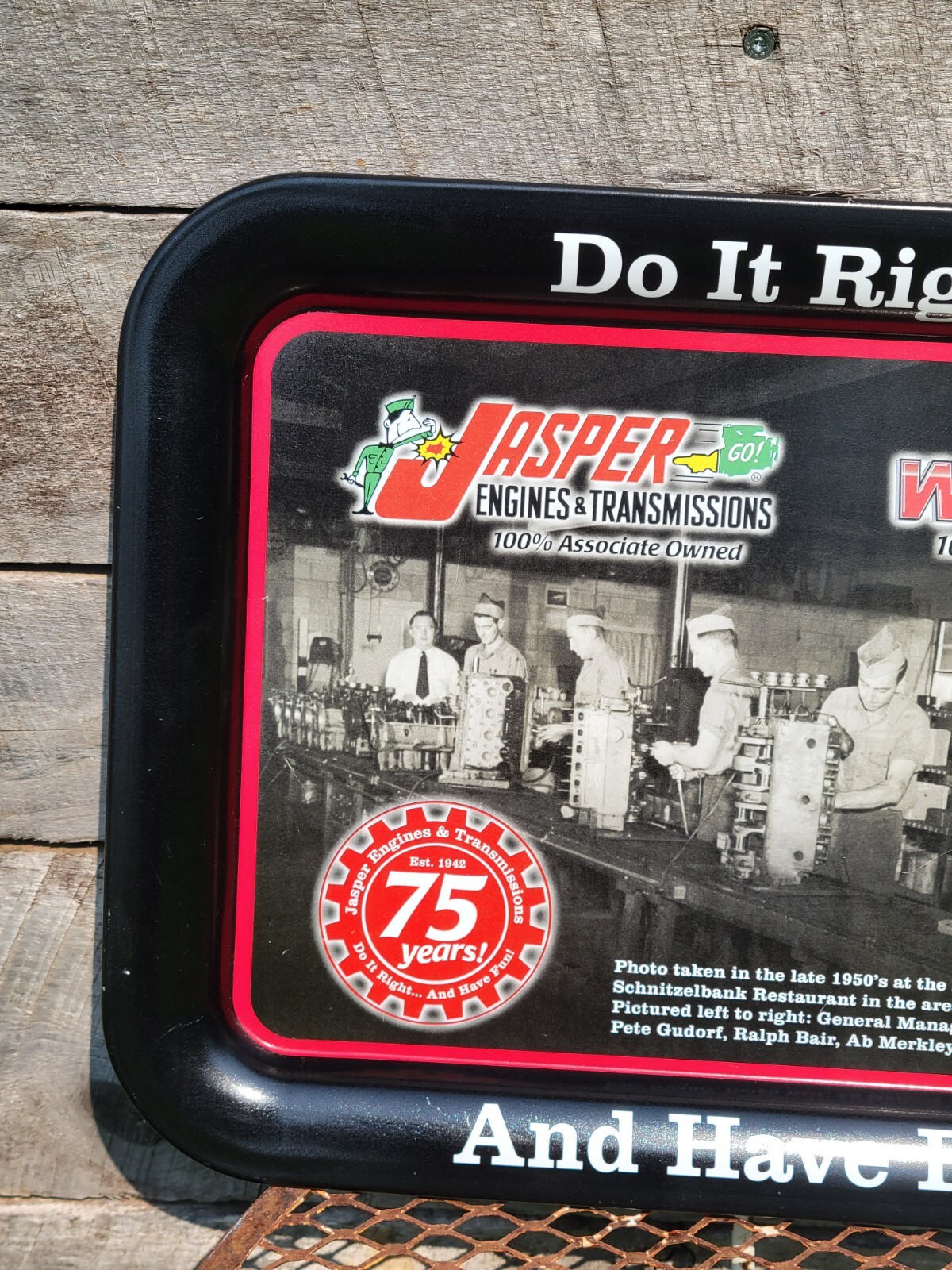 Jasper Engines & Transmission 75th Anniversary Metal Tray Sign Garage Art IN Ind