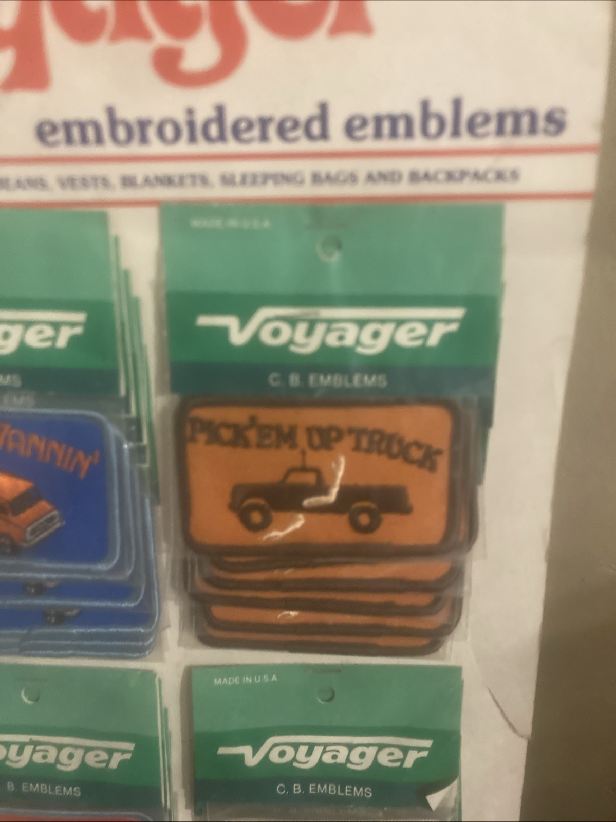 NOS Vintage Voyager Patches Store Display With 24 Patches C.B Emblems