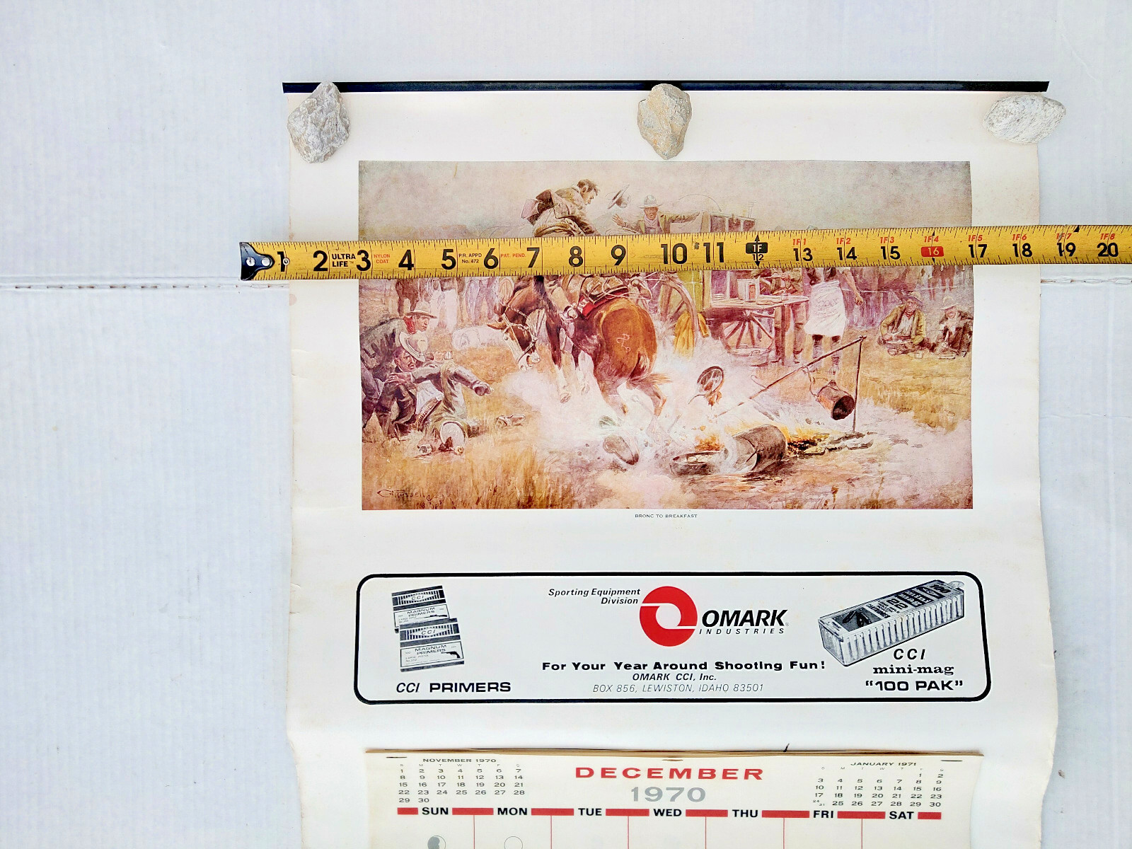 Bronc to Breakfast: 1970-1971 Gun Store Display Calendar Omark Ind. CCI Primers