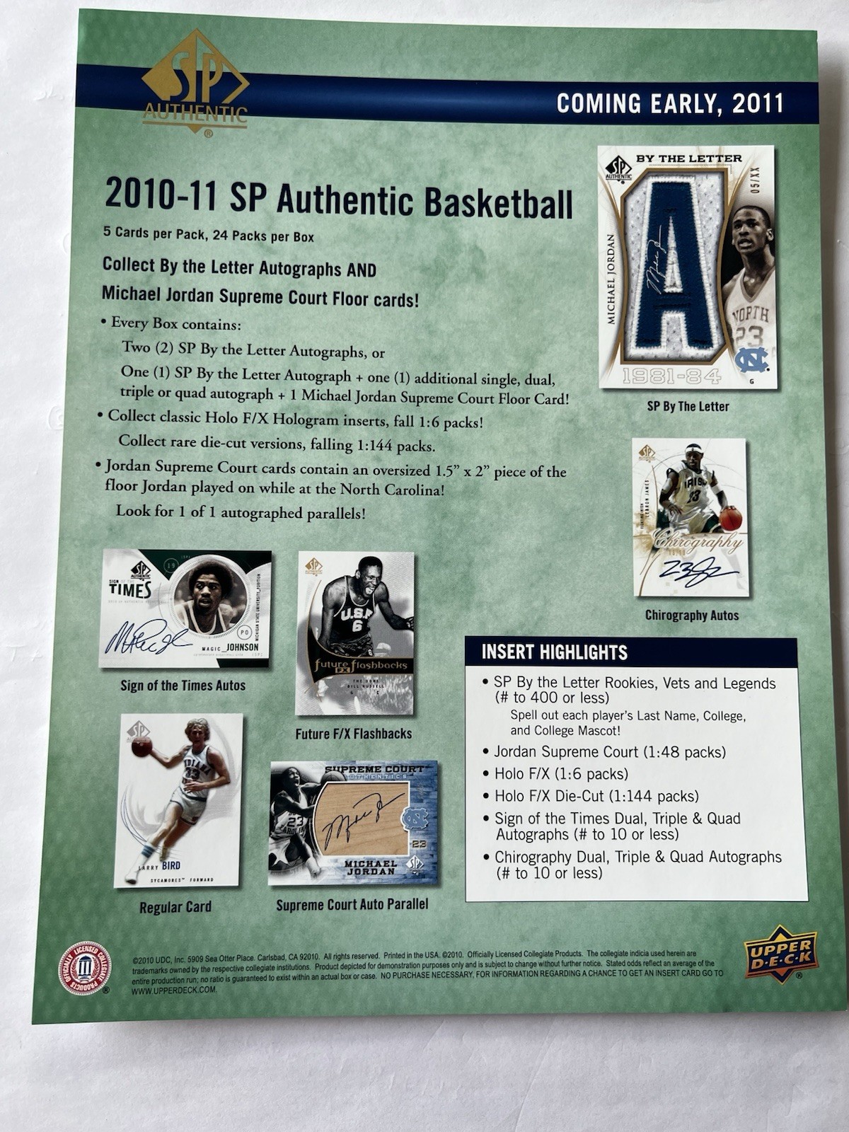 2010-11 UPPER DECK SP AUTHENTIC MICHAEL JORDAN DEALER ADVERTISING SHEET