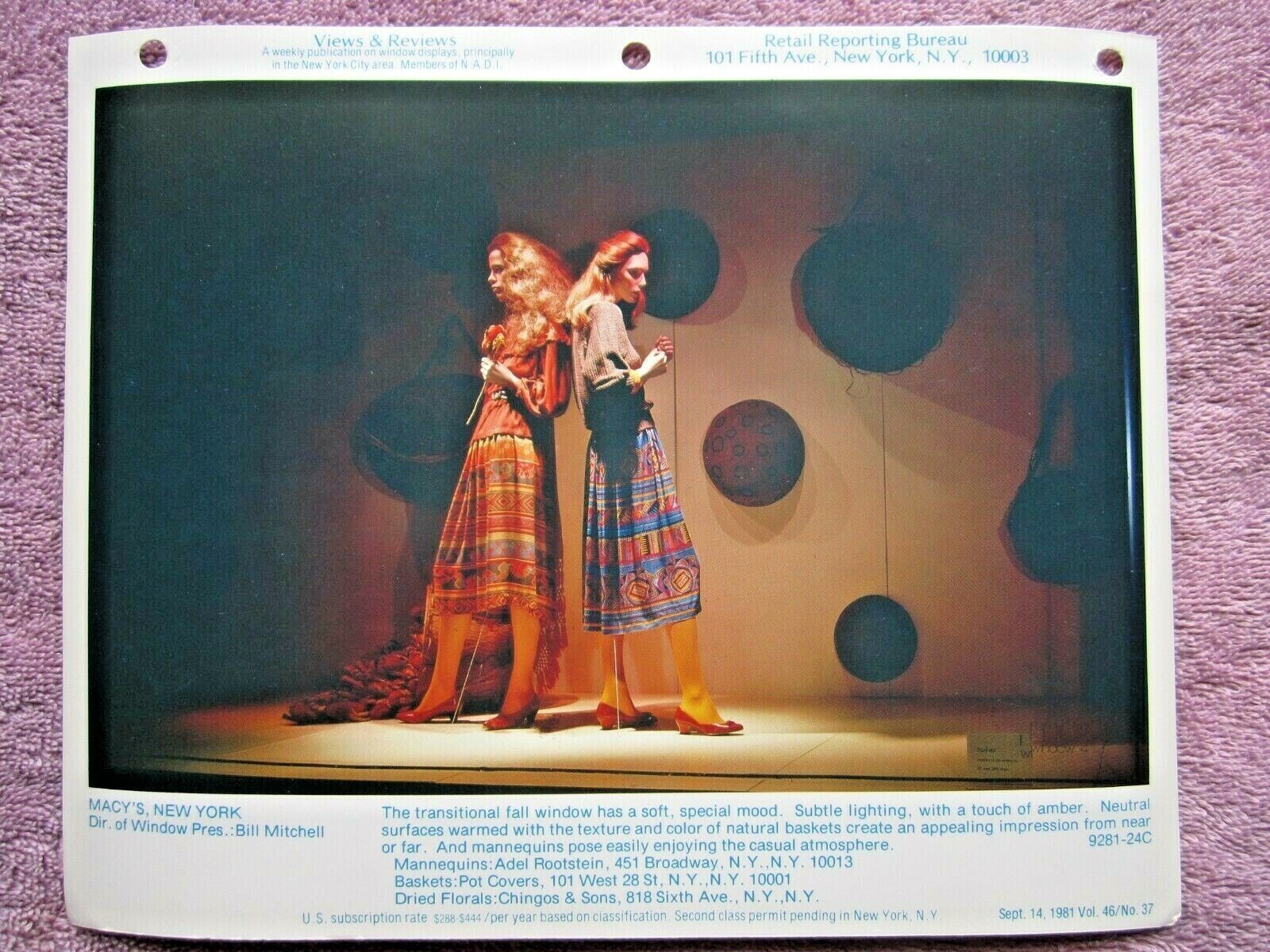 1981 MACY’S NEW YORK STORE WINDOW DISPLAY FALL COLORS PHOTOGRAPH PRINT #437