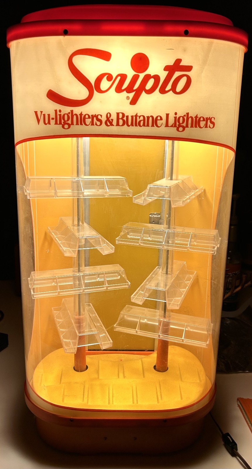 SCRIPTO Mid Century MCM Lighter Light Up Display w/ Key – RARE! – READ