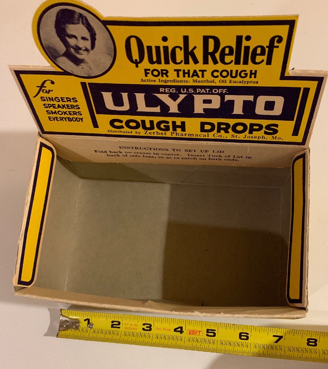 Ulypto Cough Drops Zerbst St Joseph MO Drug Grocery Store Display 1930s NOS New