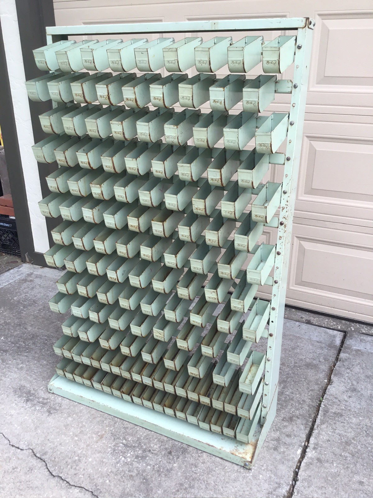 VINTAGE BATHEY HARDWARE STORE METAL DISPLAY FIXTURE SORTING ORGANIZER BOLT BIN