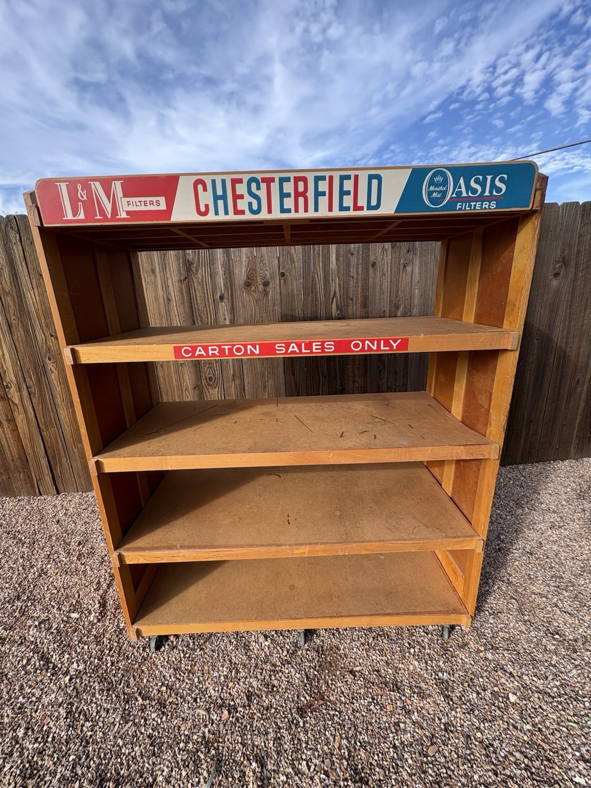 VINTAGE CHESTERFIELD LM CIGARETTE ADVERTISING STORE DISPLAY RETRO SHELVING WOOD