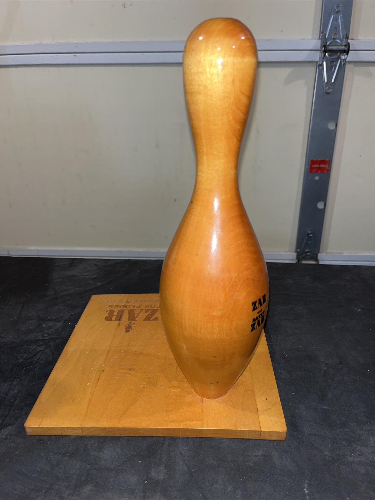 Vintage ZAR Wood Floor Finish Store Counter DISPLAY w/ Bowling Pin Imperial