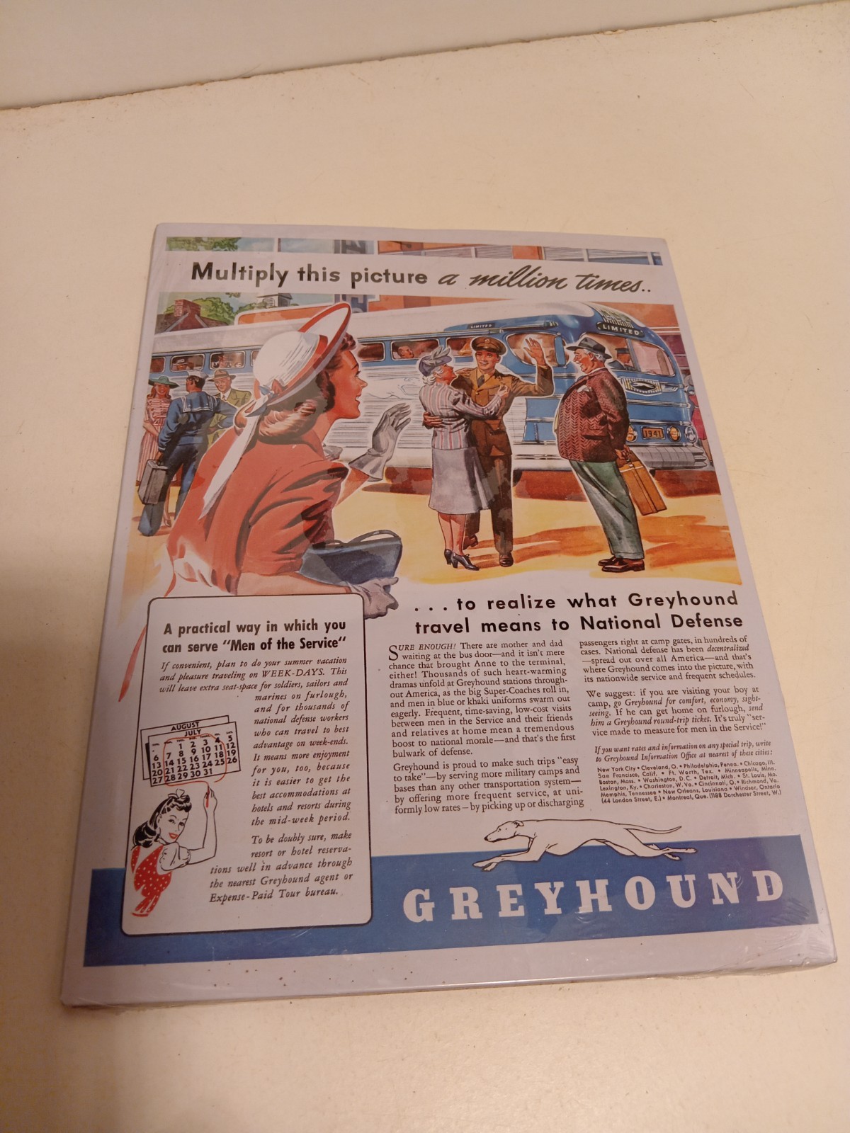 Greyhound bus tickets transport bus advertising plate 28X21 cm repro
