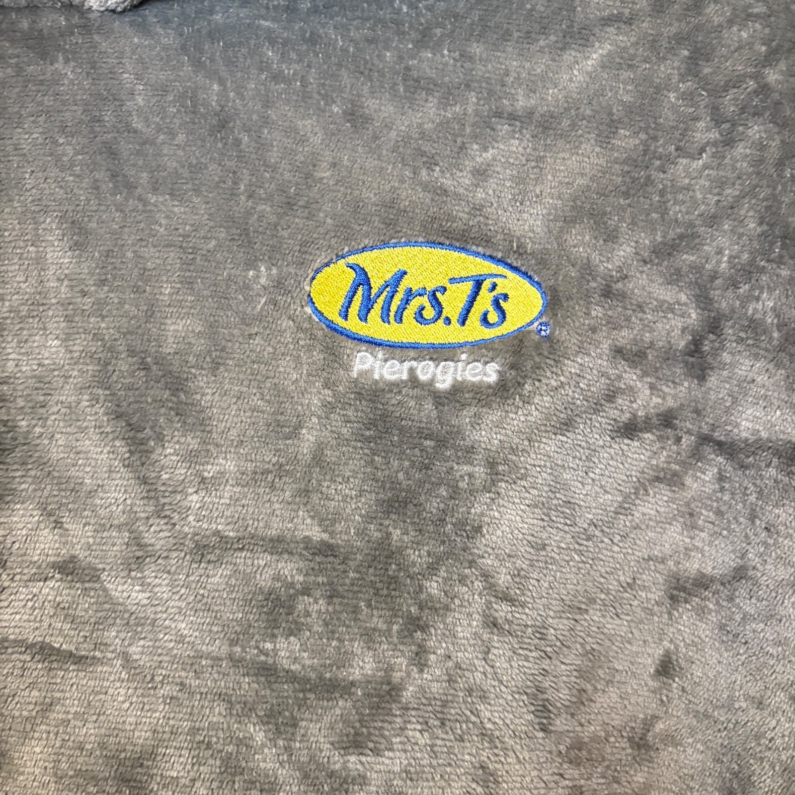 Official Vintage Mrs T’s Pierogies Wearable Blanket Gray RARE Embroidered Logo