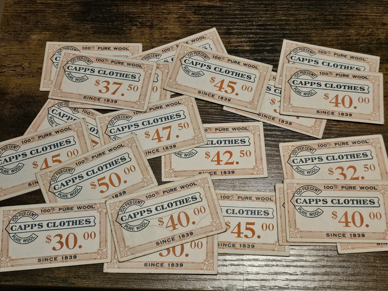 Lot Of 21 Vintage CAPPS Clothes Wool Price Tag Tickets