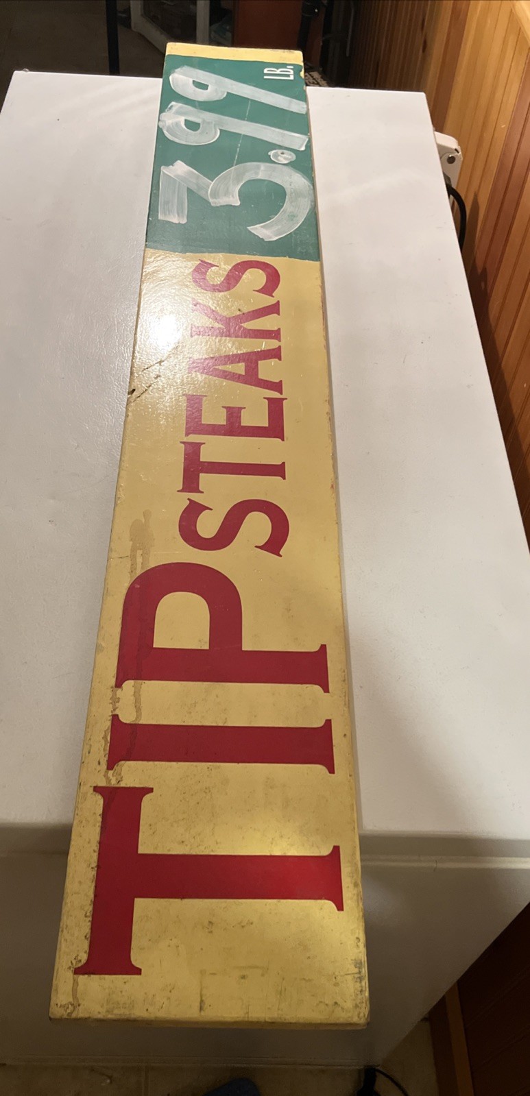 Vintage Wooden Wood Tip Steak Sign 48 x 7.5 x 1” Grocery Store Hand Made