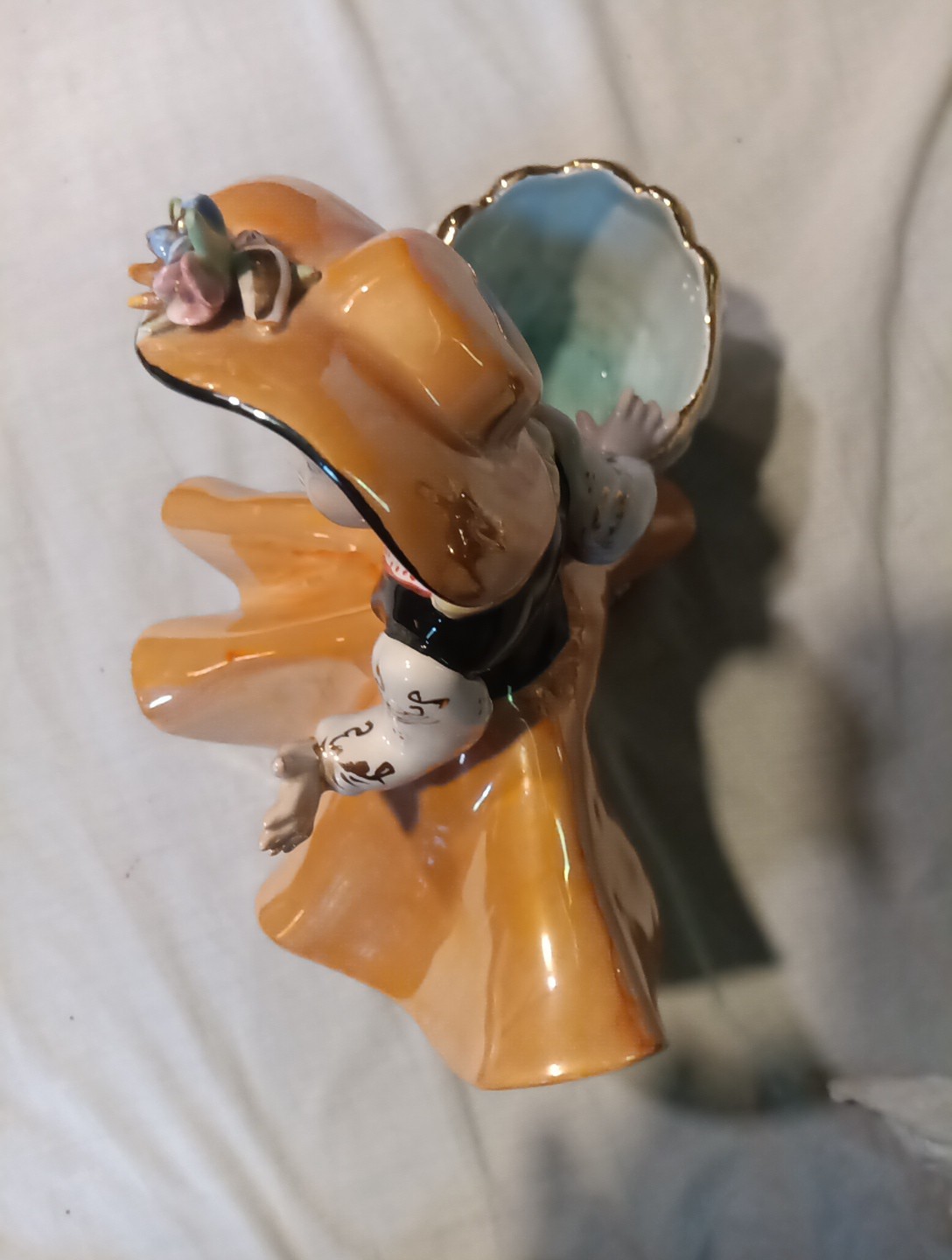 G.Guardi Italy Orange Capodemonte Girl Orange Planter Figure …14…