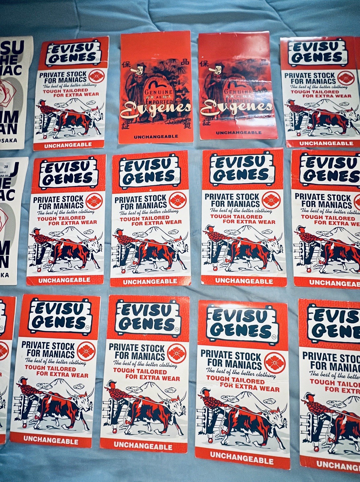 Lot Of 27 Original Evisu Genes Jeans Back Pocket Paper Store Flash Tags