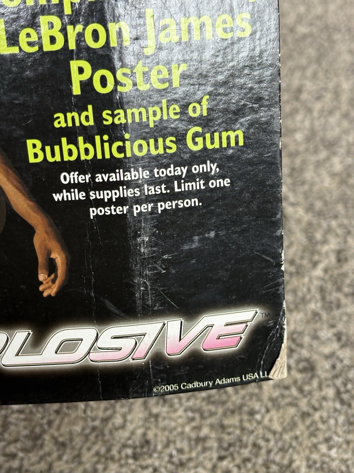 LEBRON JAMES RARE 2005 BUBBLICIOUS BUBBLE GUM STORE DISPLAY AD POSTER SIGN STAND