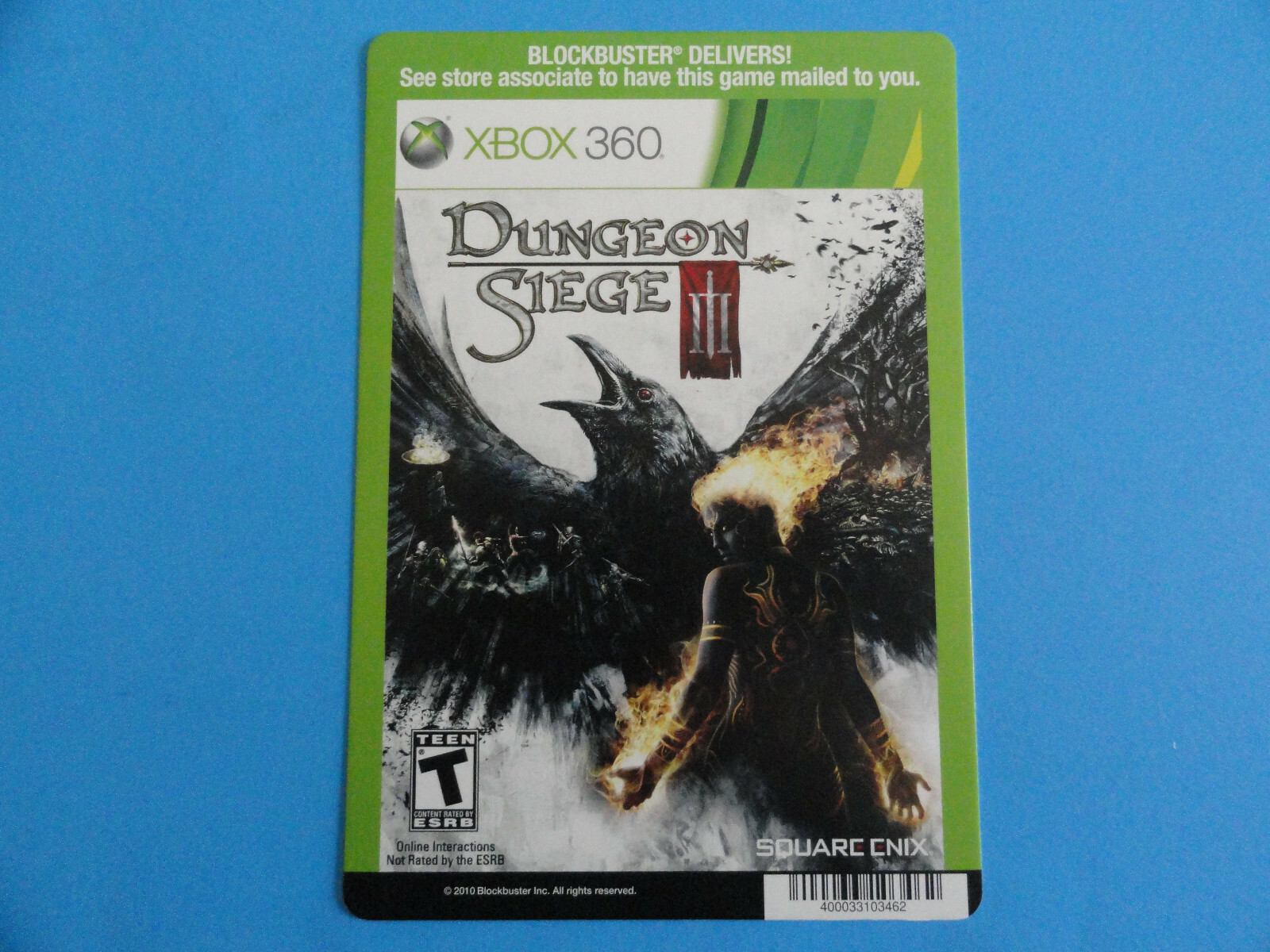 XBOX 360 DUNGEON SEIGE III BLOCKBUSTER VIDEO BACKER CARD 5″X8″ NO GAME
