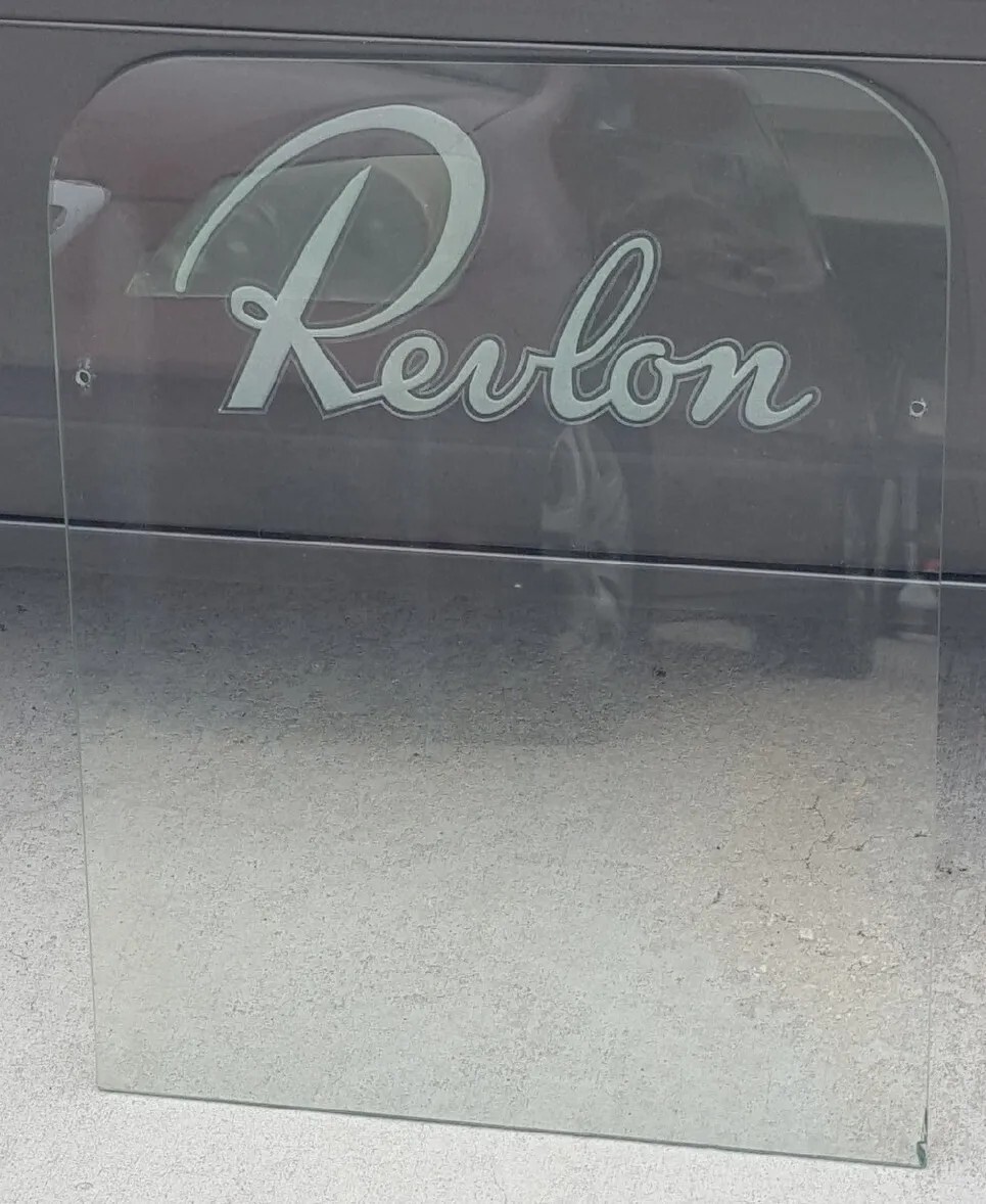 Revlon Store Display Glass Advertisment Hair Salon 1940 1950 Movie Prop Vintage