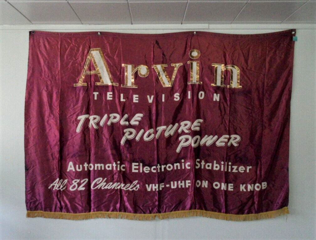 orig. 1950’s Arvin Industries ARVIN TELEVISION Huge 64X45 *Fringed Banner-Sign*