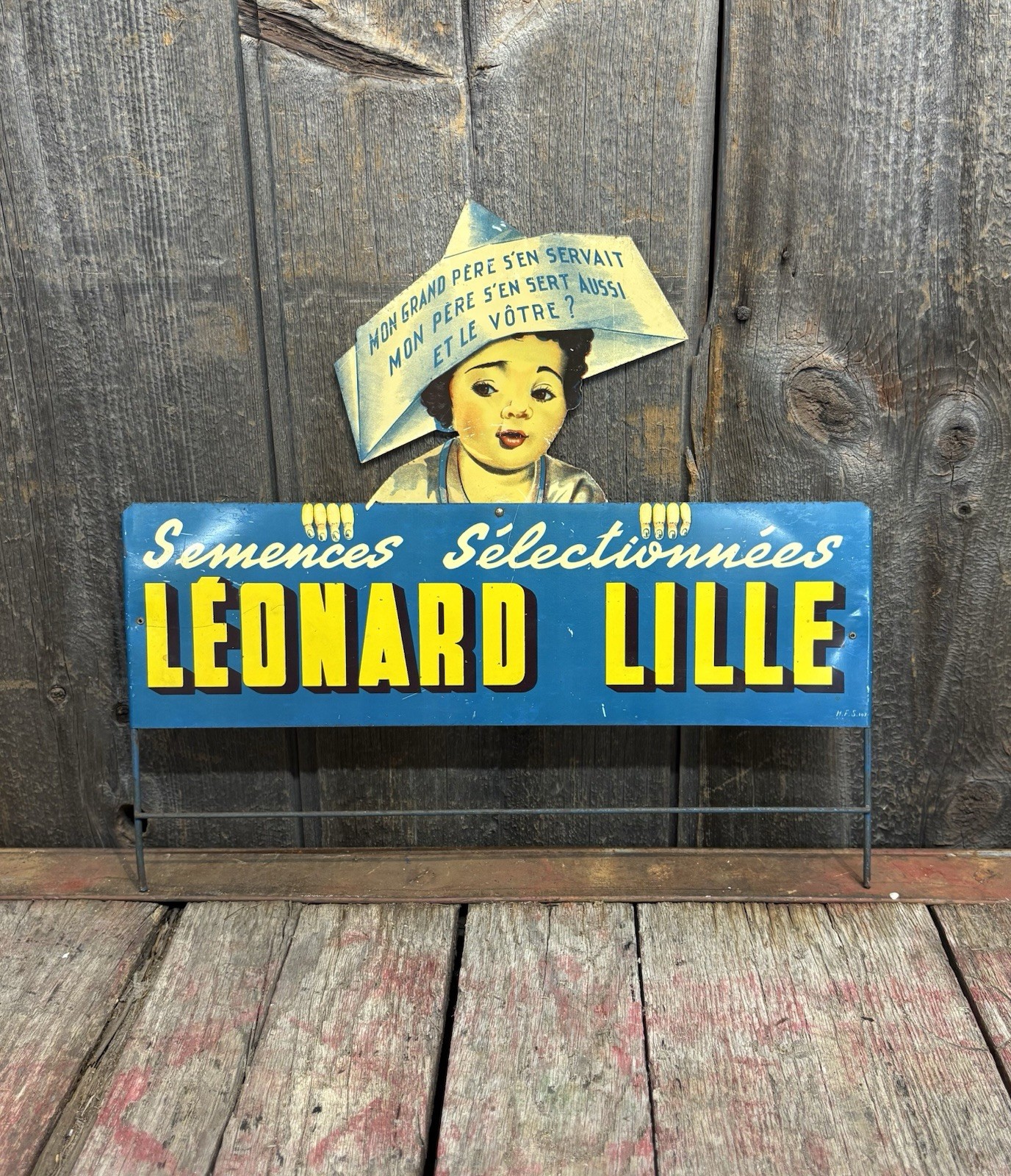 RARE Early Die Cut French Leonard Lille Seeds Advertising Display Rack Sign