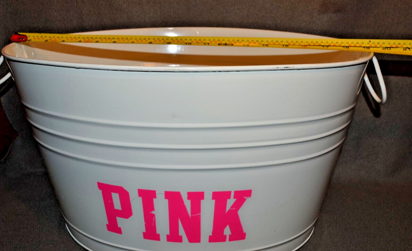 Victoria’s Secret PINK Store Display Prop Tin Bin Container w/Handles Oval White