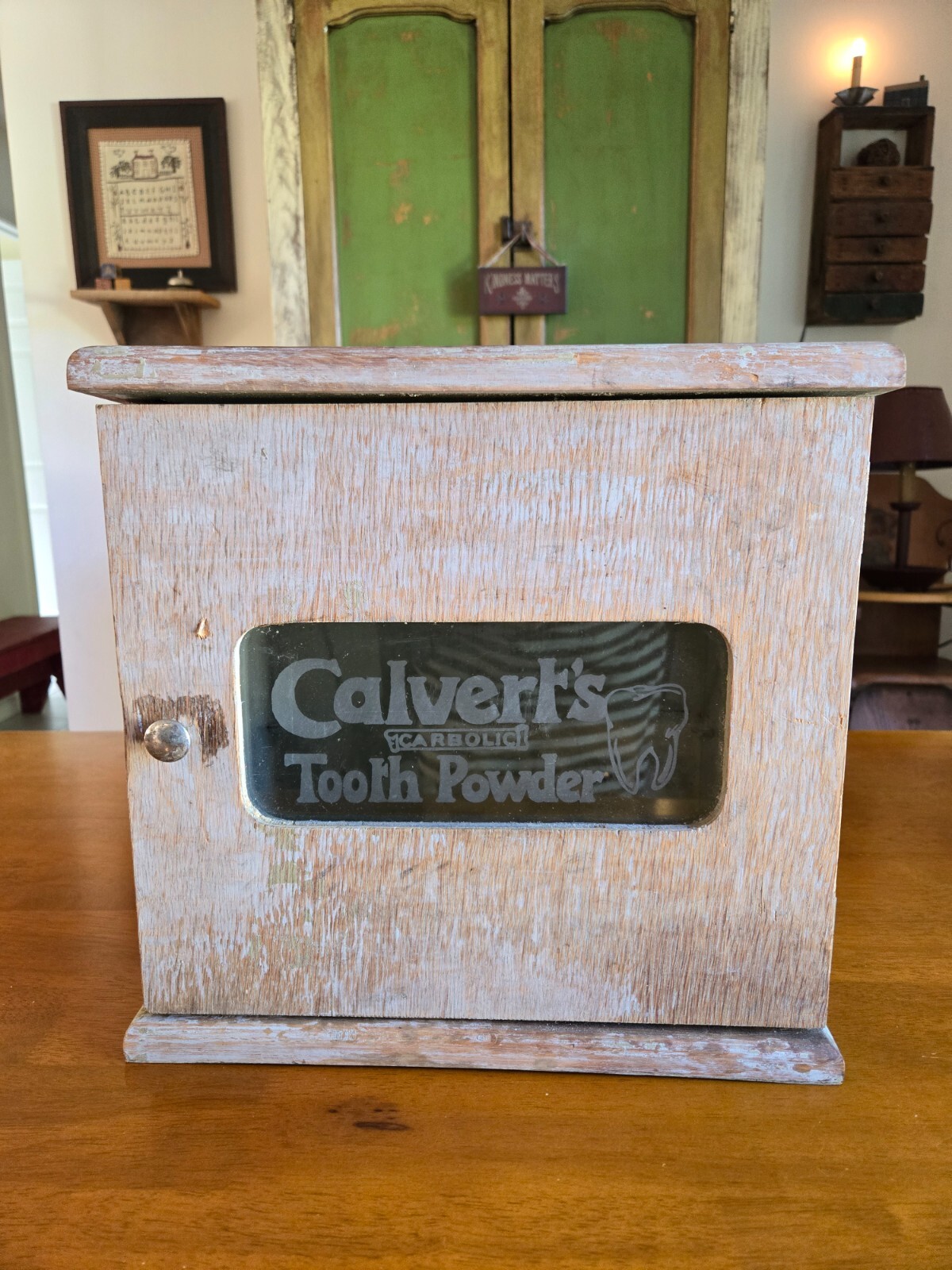 Antique Early 1900s Drug Store Calvert’s Tooth Powder Dispenser Counter Display